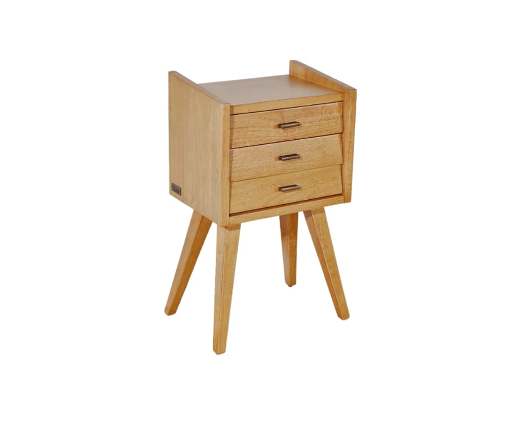 Robin des Bois Nachttisch mit 2 Schubladen aus Gummibaumholz hévéa naturel style vintage Beige