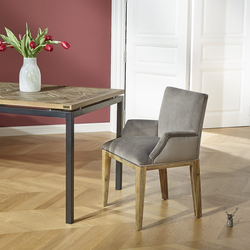 Moderner Tischstuhl aus Akazienholz und Samt Mouse Grey - Maisons