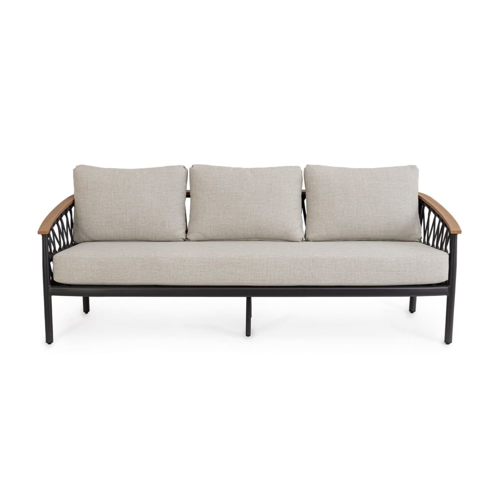 3-Sitzer-Gartensofa mit beigen Kissen und Seilgeflecht - Maisons
