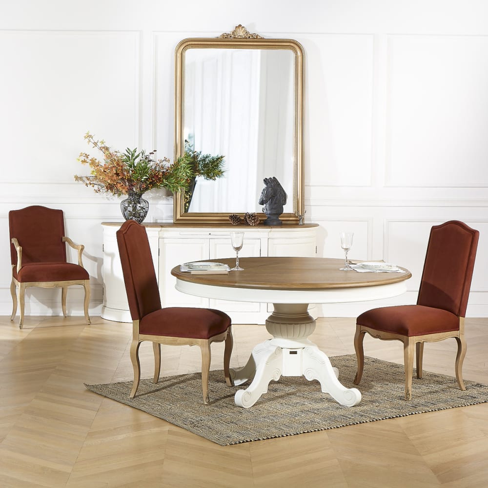 Klassischer Sessel aus Eichenholz und Polyester-Samt noisette -