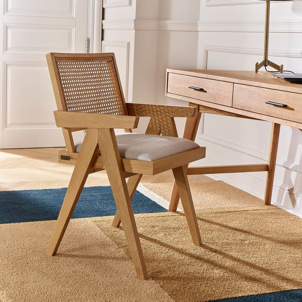 Robin des Bois Eichenholz-Sessel, Geflecht und feuerfestes Gewebe Perlmutt style modern Weiß