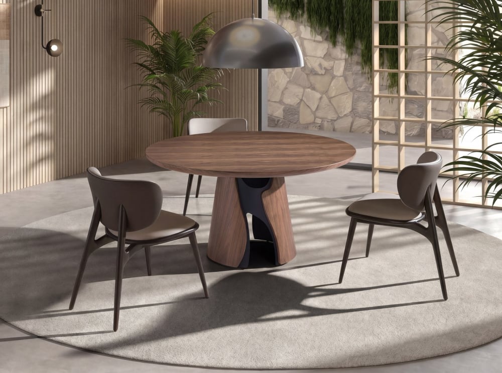 Runder Esstisch aus Nussbaum und Epoxidstahl - Maisons Du Monde