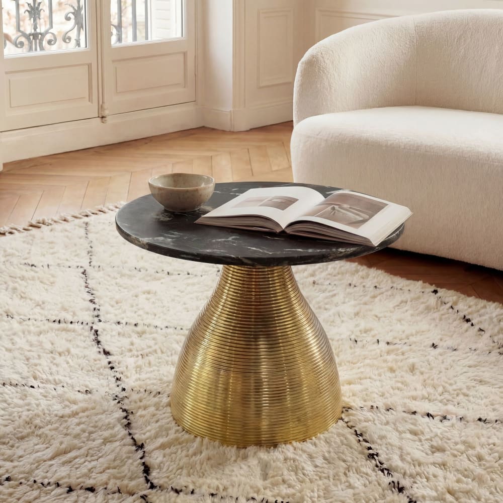 Couchtisch aus Marmor und Aluminium, schwarz - Maisons Du Monde