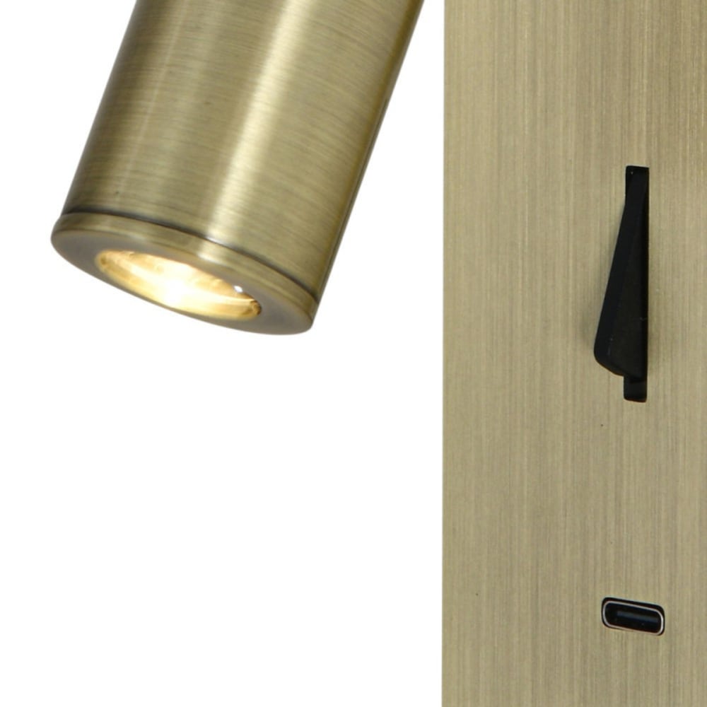 Applique liseuse avec interrupteur et usb-c laiton patiné — vue 4