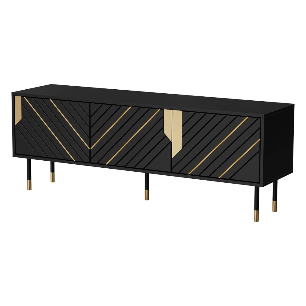 meuble tv bois noir 154x40x55h