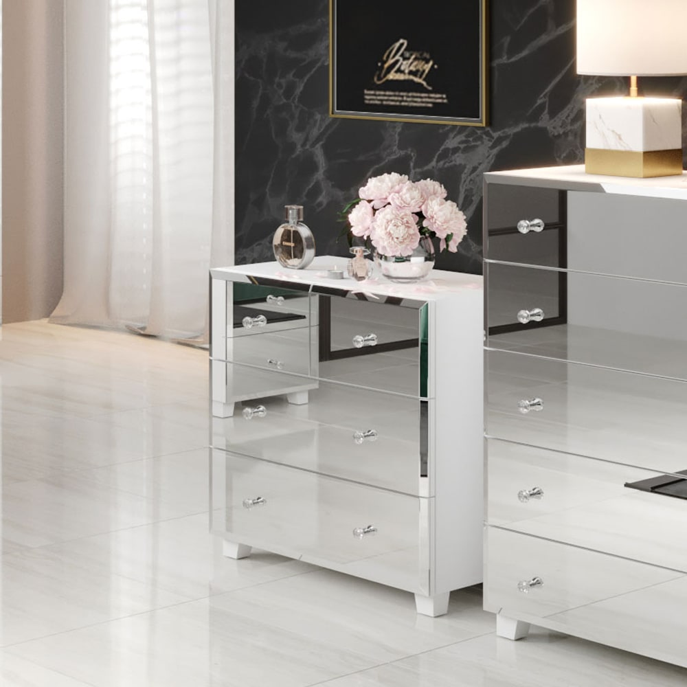 Kommode Bellagio mit Schubladen 72x45x75cm weiß / Spiegel -