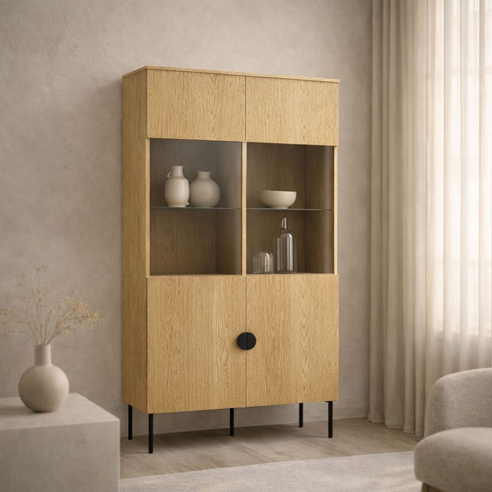 Vitrine mit Türen aus Holz, 106x40x187cm, Eiche Baltic - Maisons