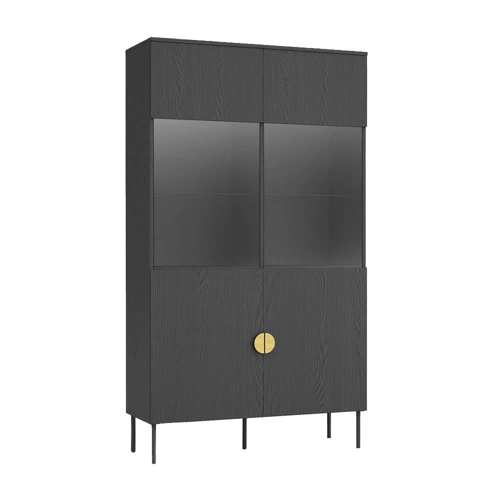 Feldmann-Wohnen Vitrine mit Türen aus Holz / Glas, 106x40x187cm, anthrazit style modern Grau Spanplatte