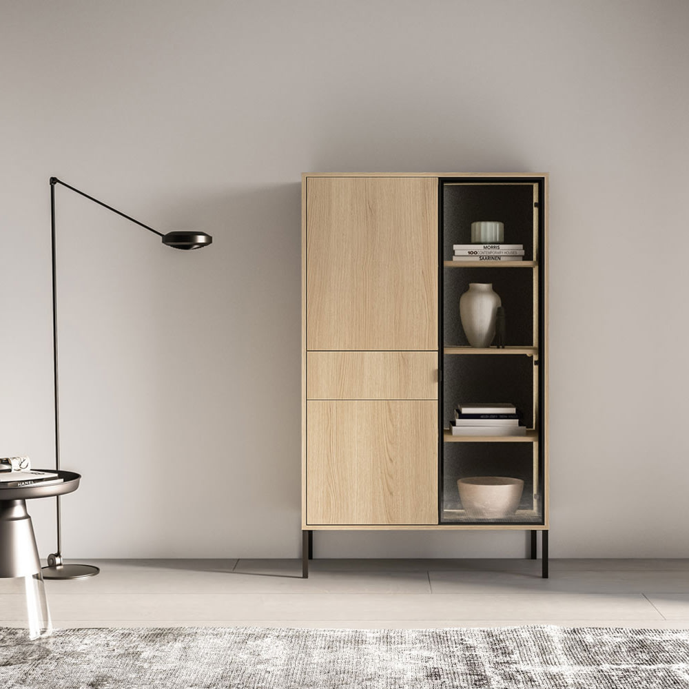 Vitrine aus Spanplatte, Lindberg Eiche 92x40x150cm - Maisons Du