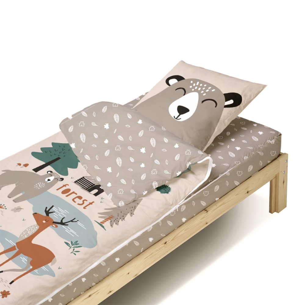 Bleu Câlin - Parure de lit enfant sans couette motif forêt 90x190cm