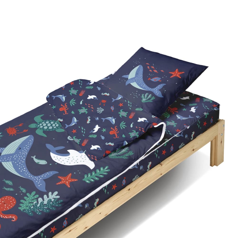 Parure de lit enfant sans couette motif océan 90x190cm (Bleu Câlin) - Image 1