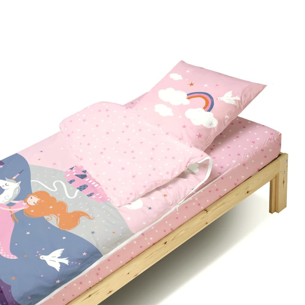 Bleu Câlin - Parure de lit enfant sans couette motif licorne 90x190cm