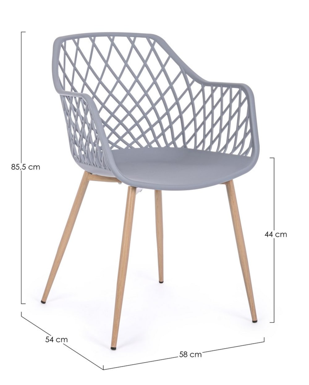 Set aus 2 Esszimmerstühlen aus Stahl und grauem Polypropylen -