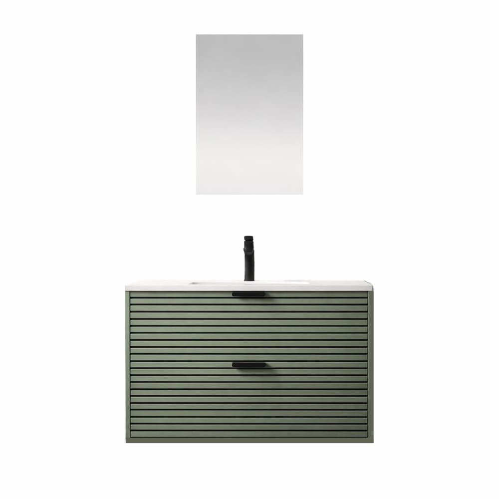 Meuble de salle de bains effet bois vert avec miroir 45x80x50cm