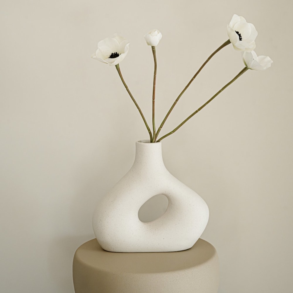 Vase Keramik 22 x 7 cm, Weiß - Maisons Du Monde