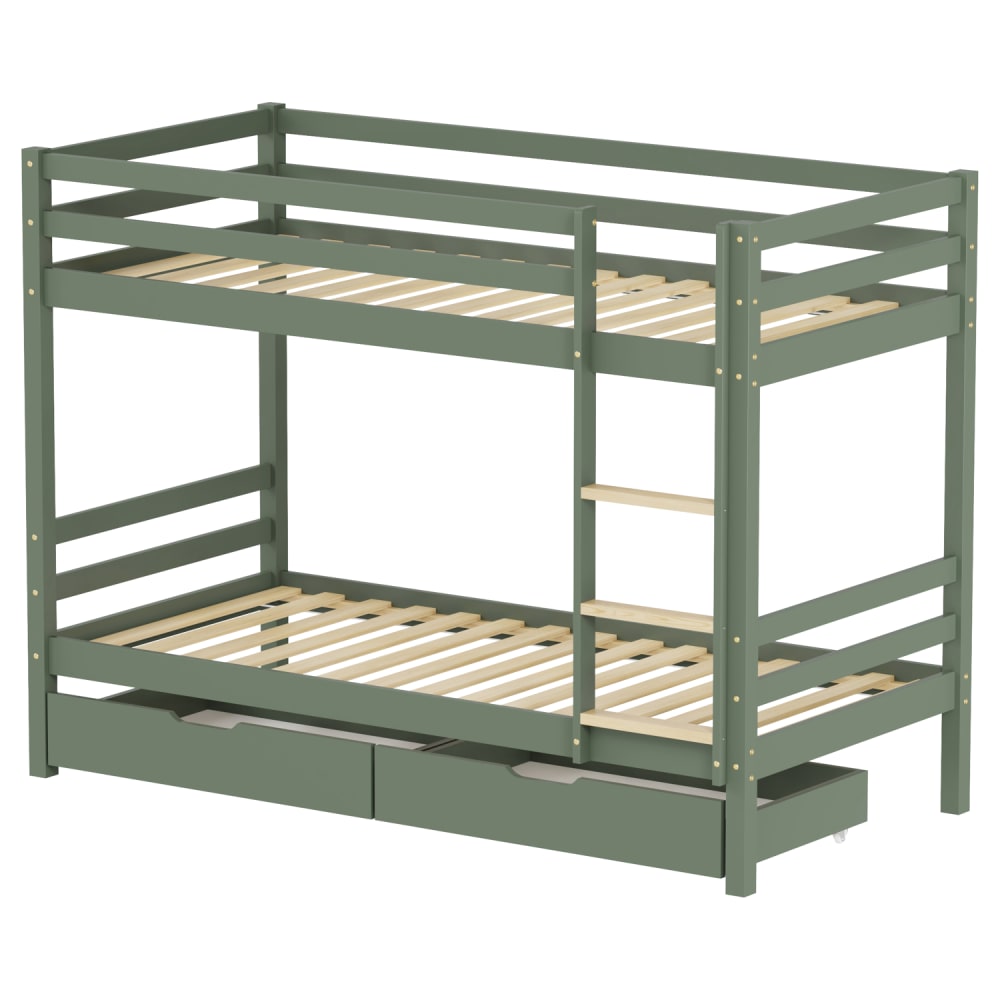 Lit superposés pour enfant 190x90cm vert avec tiroirs (Happy Garden) - Image 1