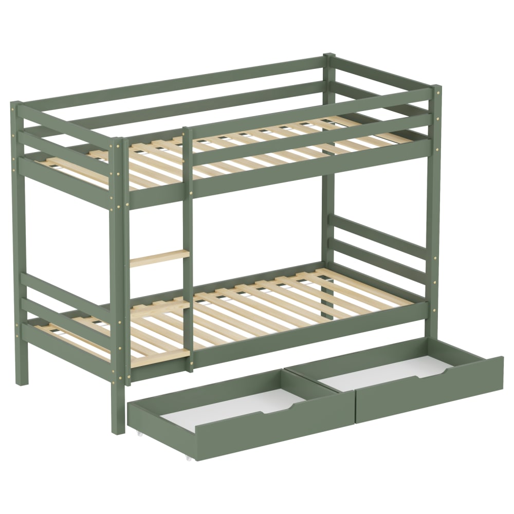 Lit superposés pour enfant 190x90cm vert avec tiroirs (Happy Garden) - Image 2