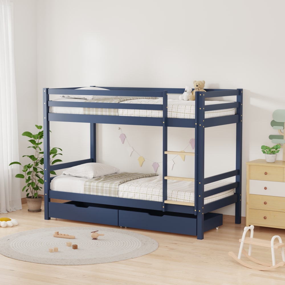 Happy Garden Hochbetten für Kinder 190x90cm dunkelblau mit Schubladen style exotic Holz Baby