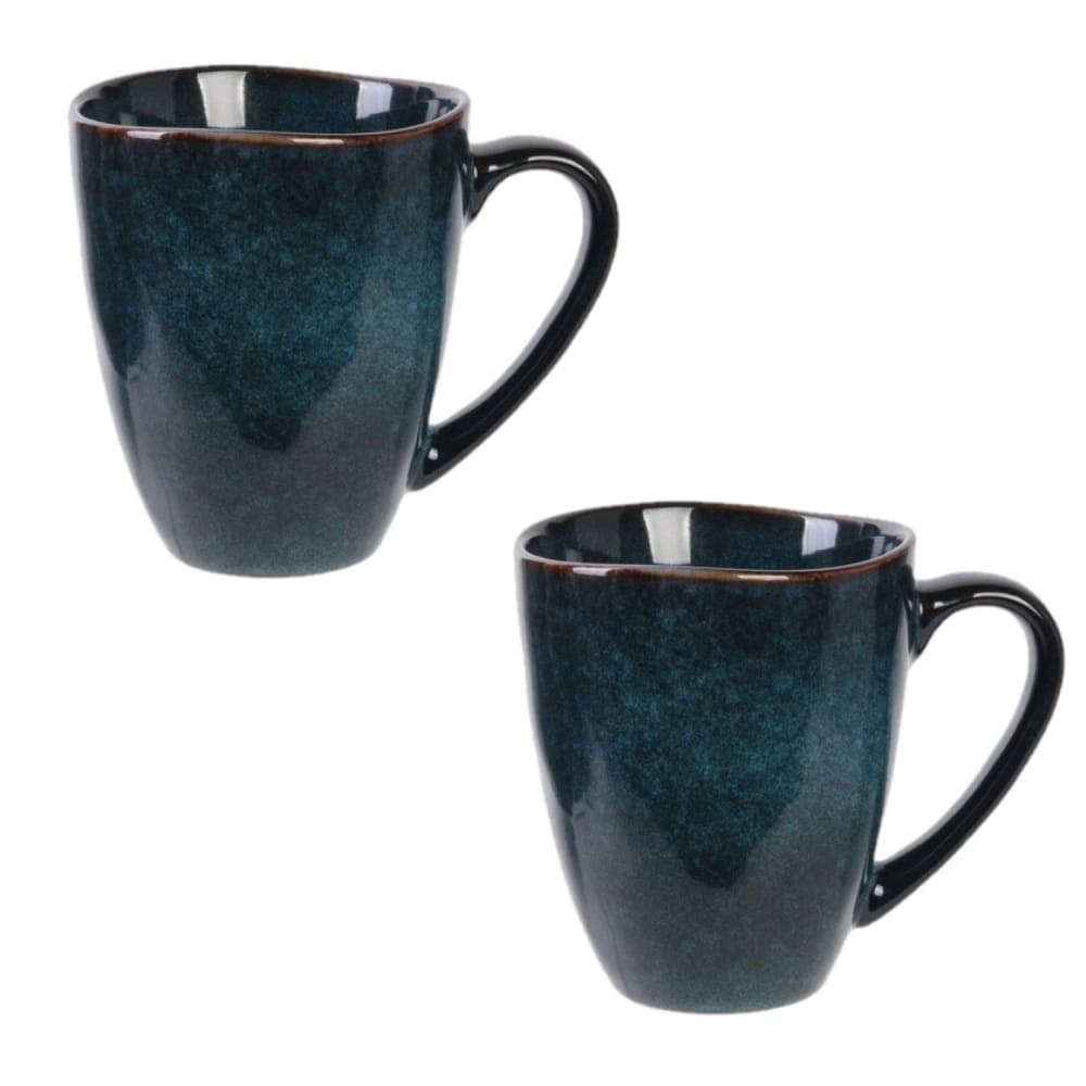 Lot de 2 mugs en céramique bleu au design minéral 300 ml