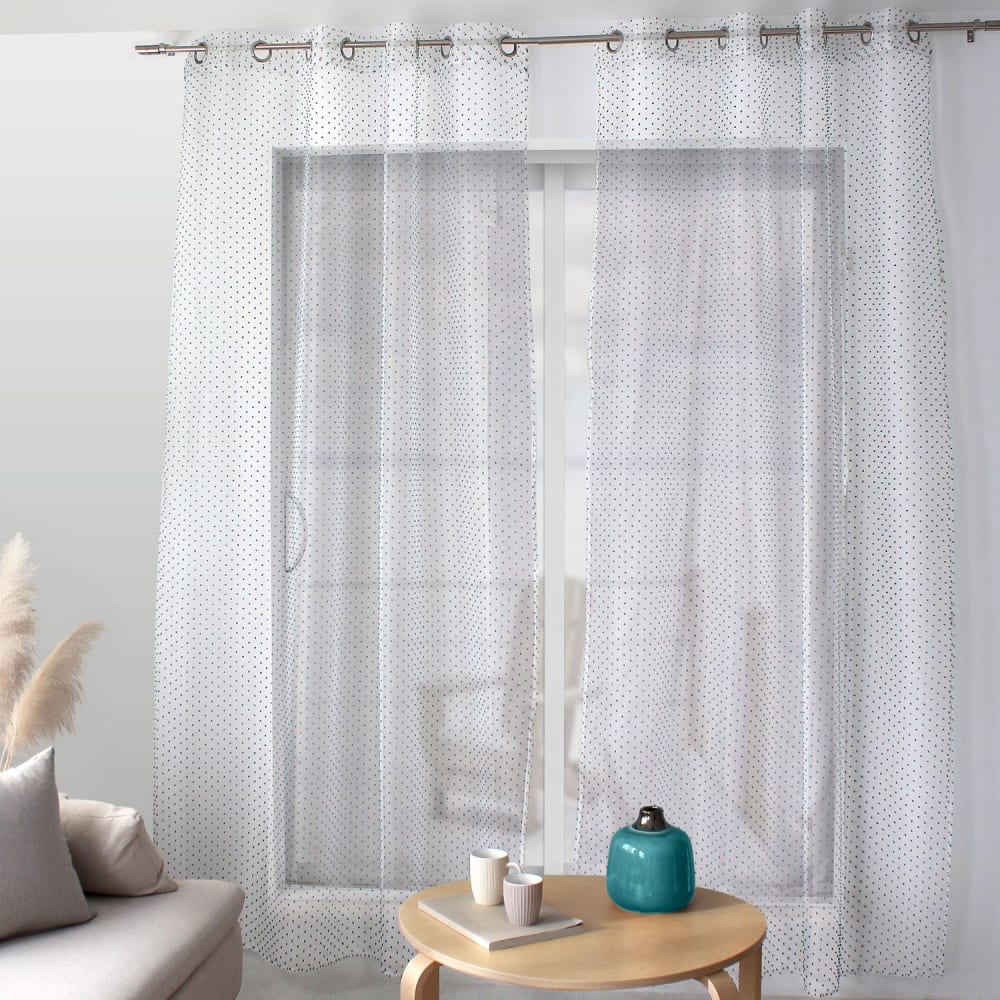 Voilage plumetis en organza blanc et vert foncé 140 x 240 cm