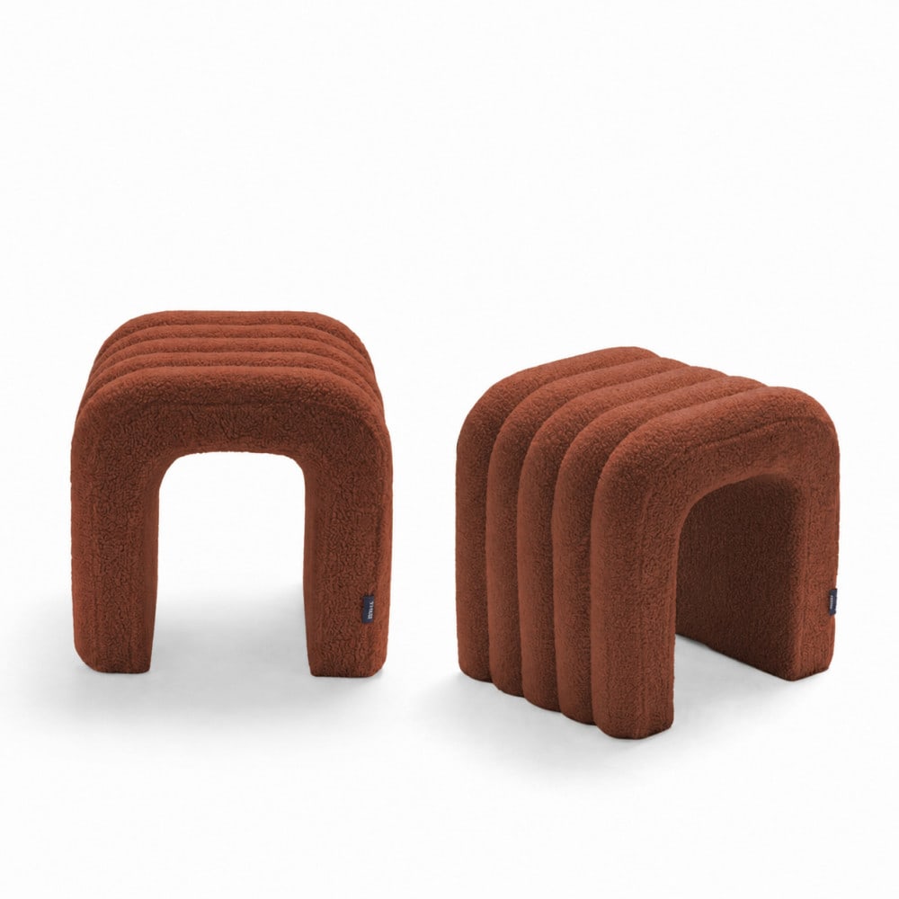 Lot de 2 tabourets rembourrés en tissu bouclette - rouille