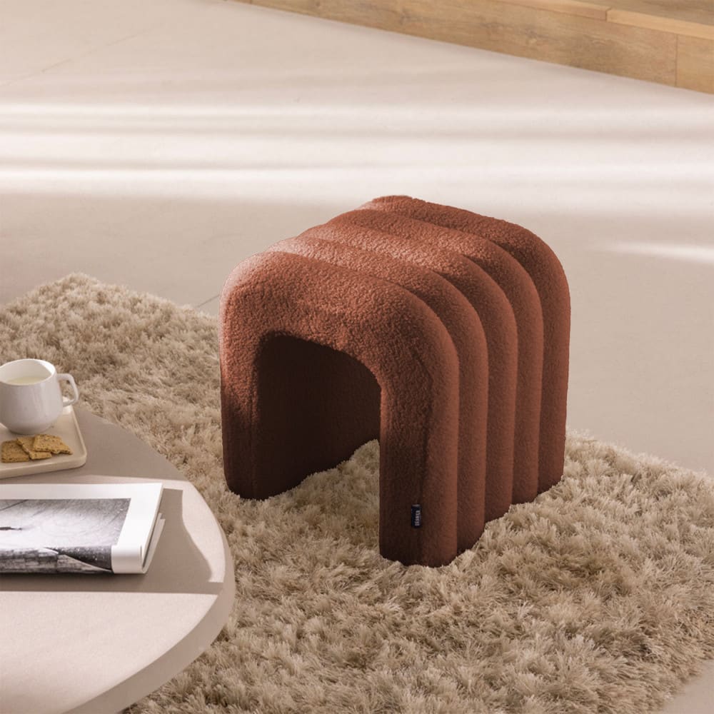 Lot de 2 tabourets rembourrés en tissu bouclette - rouille
