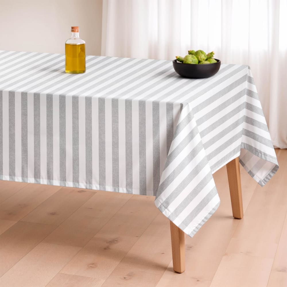 Nappe antitache en coton à rayures grises 155x300