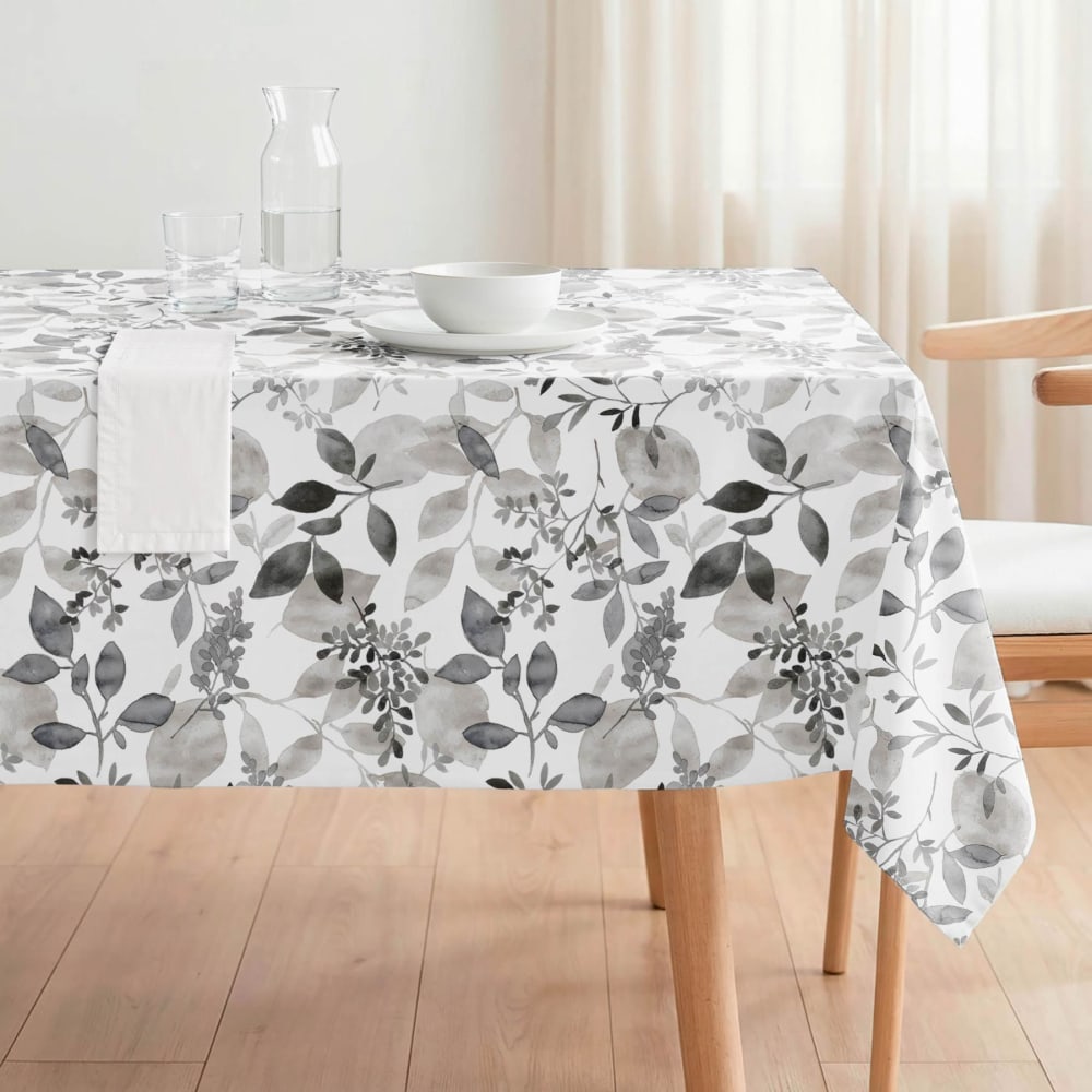 Nappe antitache en coton mélangé feuilles grises 140x100