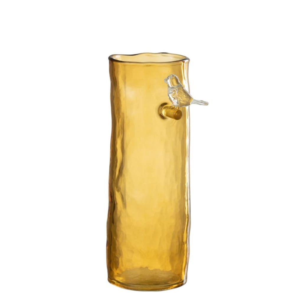 Vase oiseau en verre jaune 13.5x9.5x27 cm