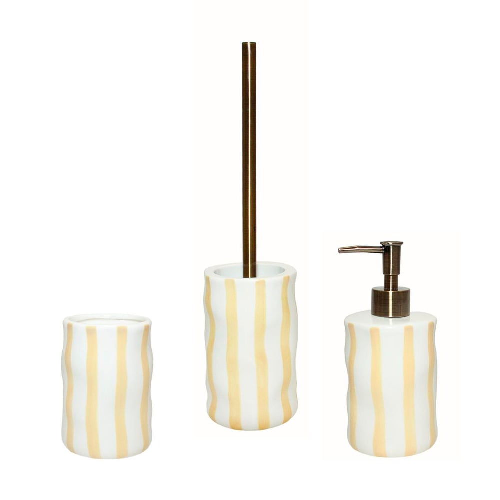 Brosse wc en céramique rayures jaune et blanc 10.5x10.5x44cm — vue 3