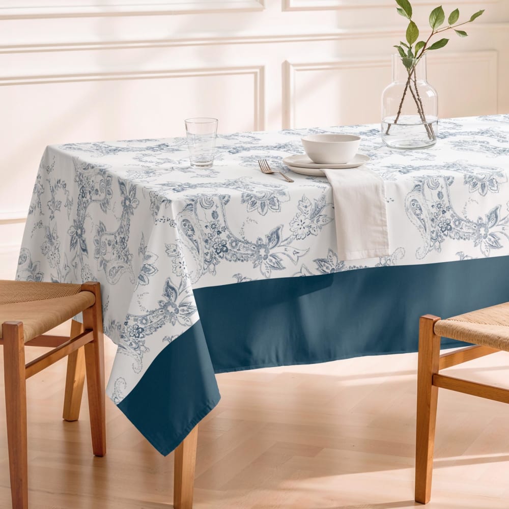 Nappe antitache en coton à imprimé classique bleu 155x155