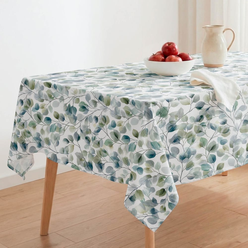 Fleckabweisende Tischdecke wassergrüne Blätter 140x100 - Maisons