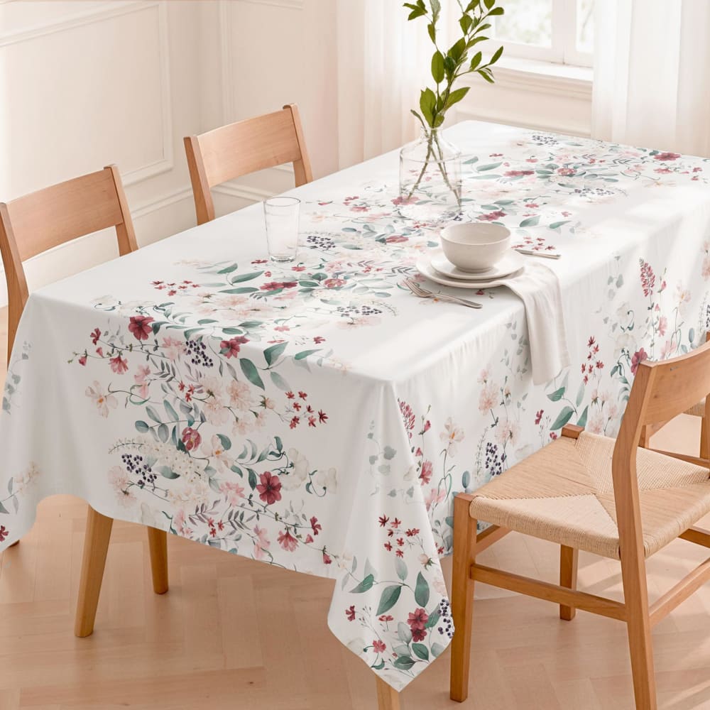 Nappe antitache en coton avec branches fleuries 155x250