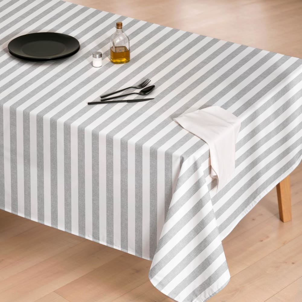 Fleckabweisende Baumwoll-Tischdecke mit grauen Streifen 155x250 -