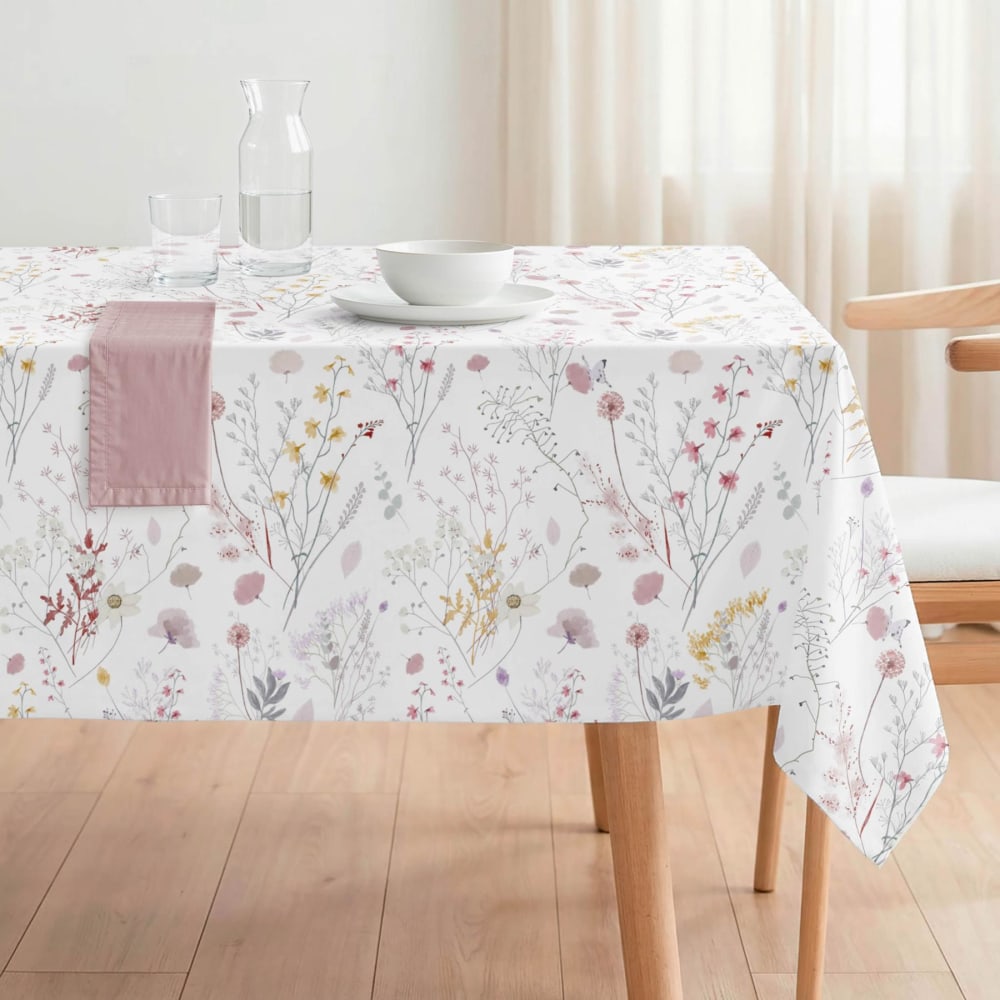 Nappe antitache enduite florale rose 140x100