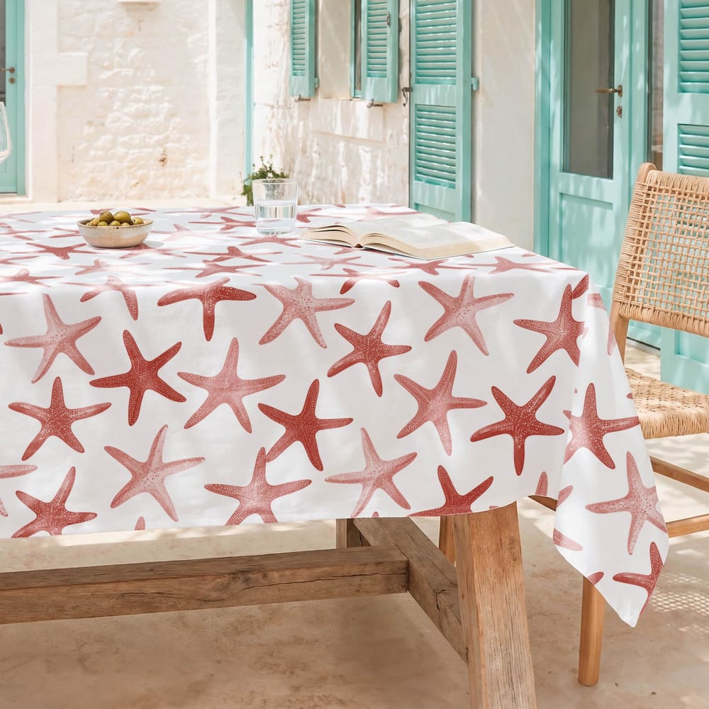 Nappe antitaches coton étoiles de mer corail 155x100