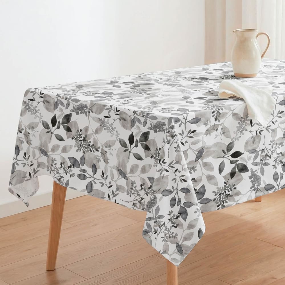 Fleckabweisende Tischdecke graue Blätter 140x200 - Maisons Du