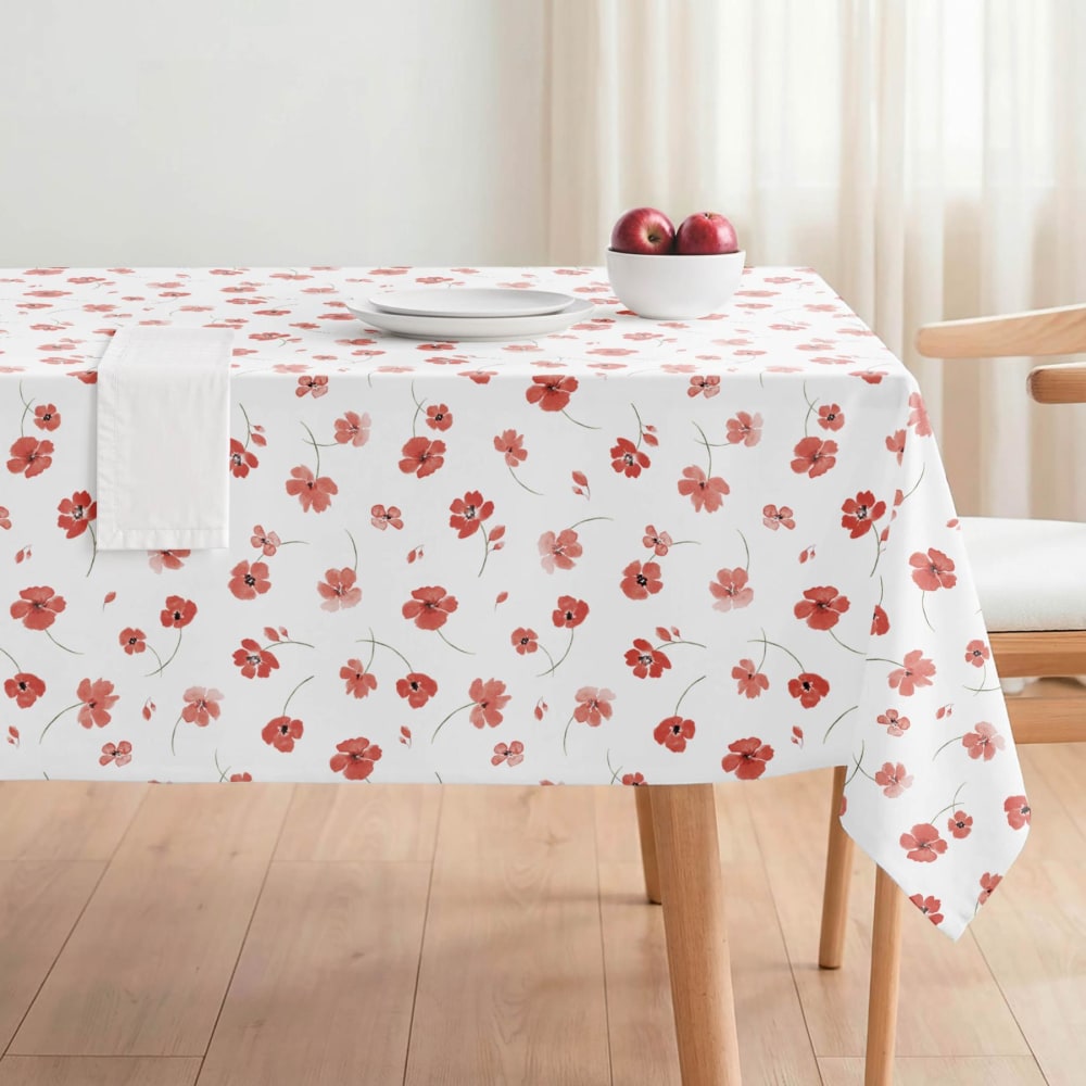 Fleckabweisende Tischdecke Korallenmohn 140x200 - Maisons Du