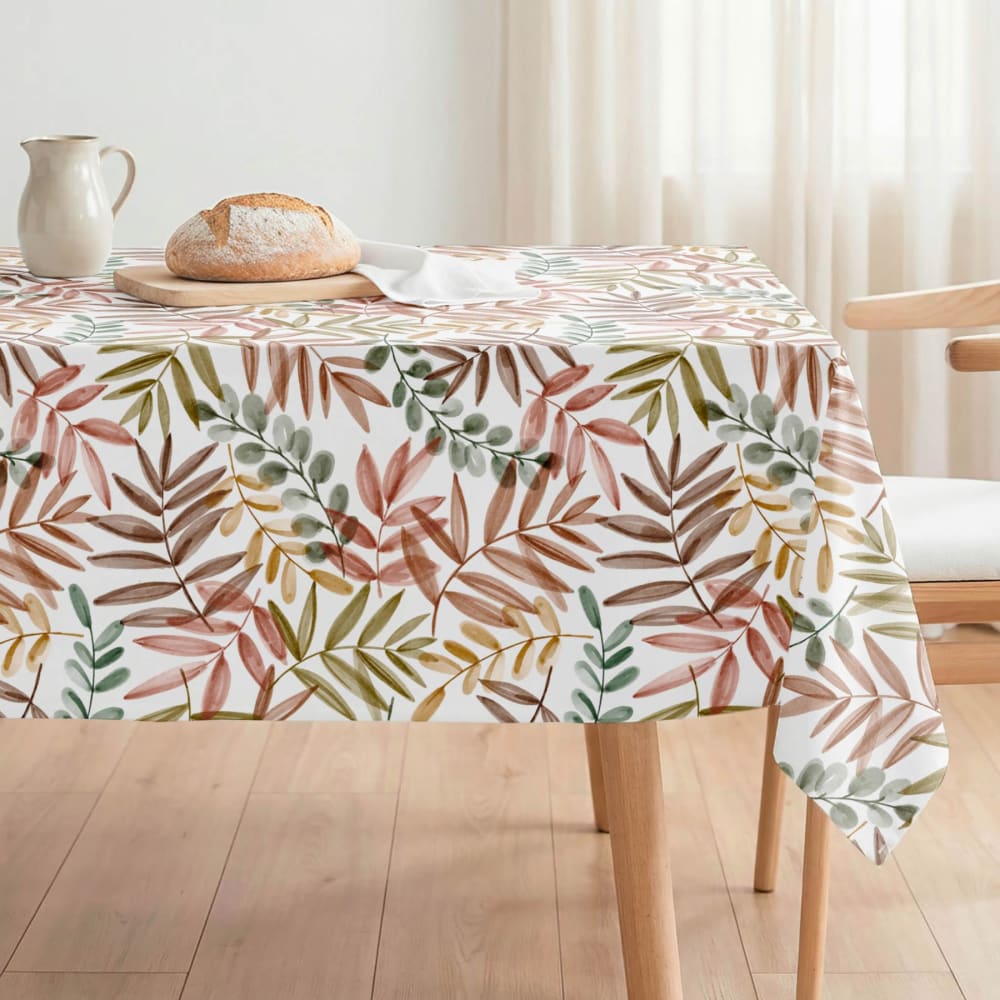 Nappe antitache en coton mélangé feuilles multicolores 140x300