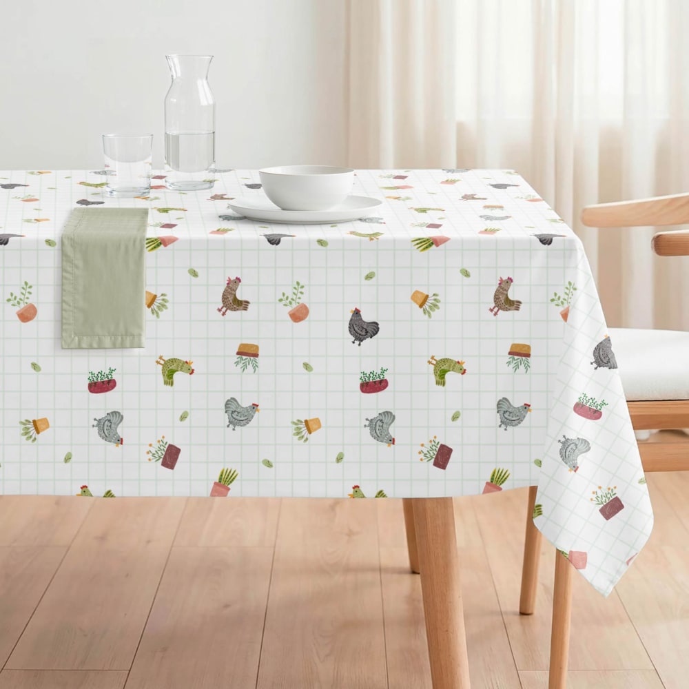Mint Fleckabweisende beschichtete Tischdecke mit Hühnern 140x240 style modern Mehrfarbig Baumwolle