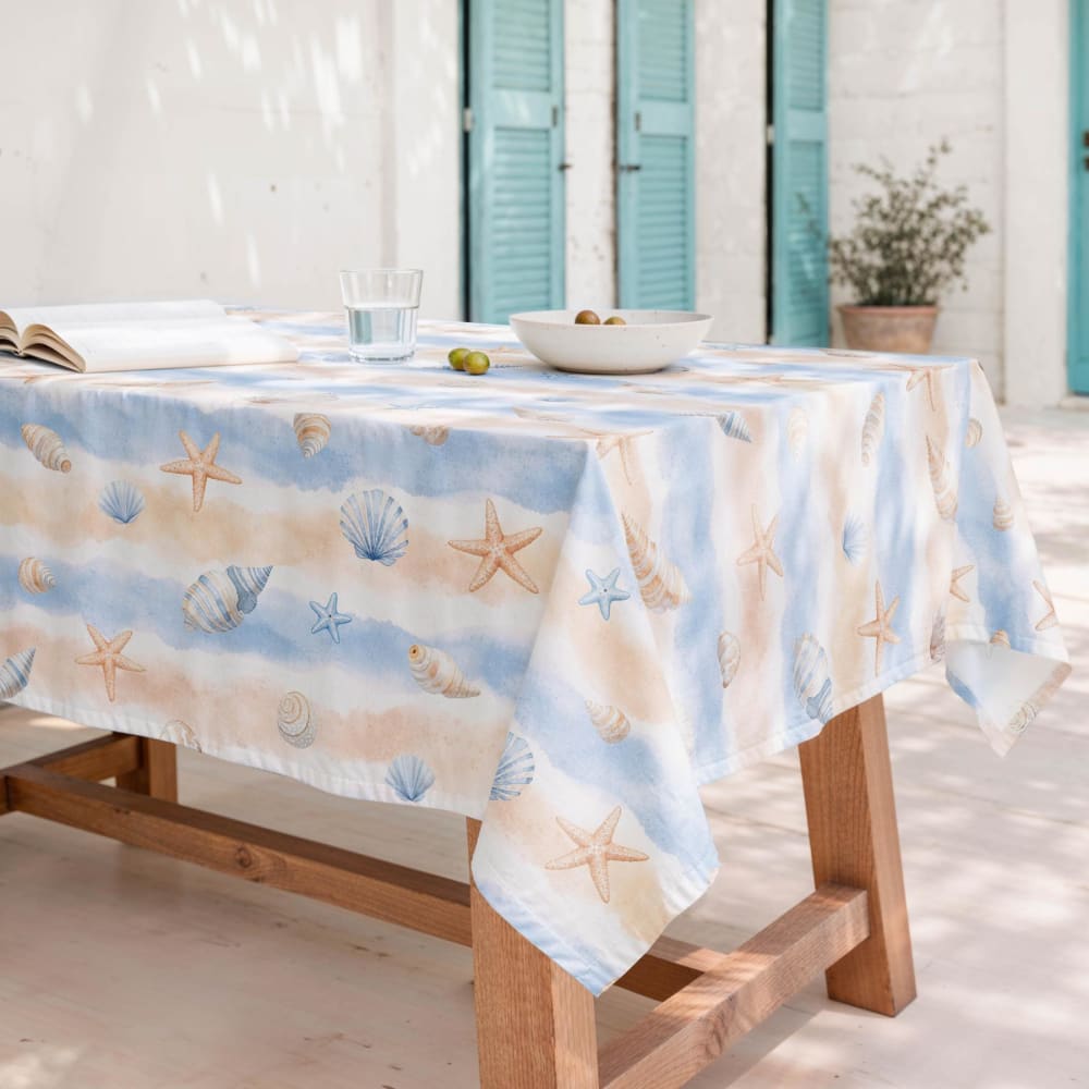Nappe antitaches coton étoiles et coraux 155x155