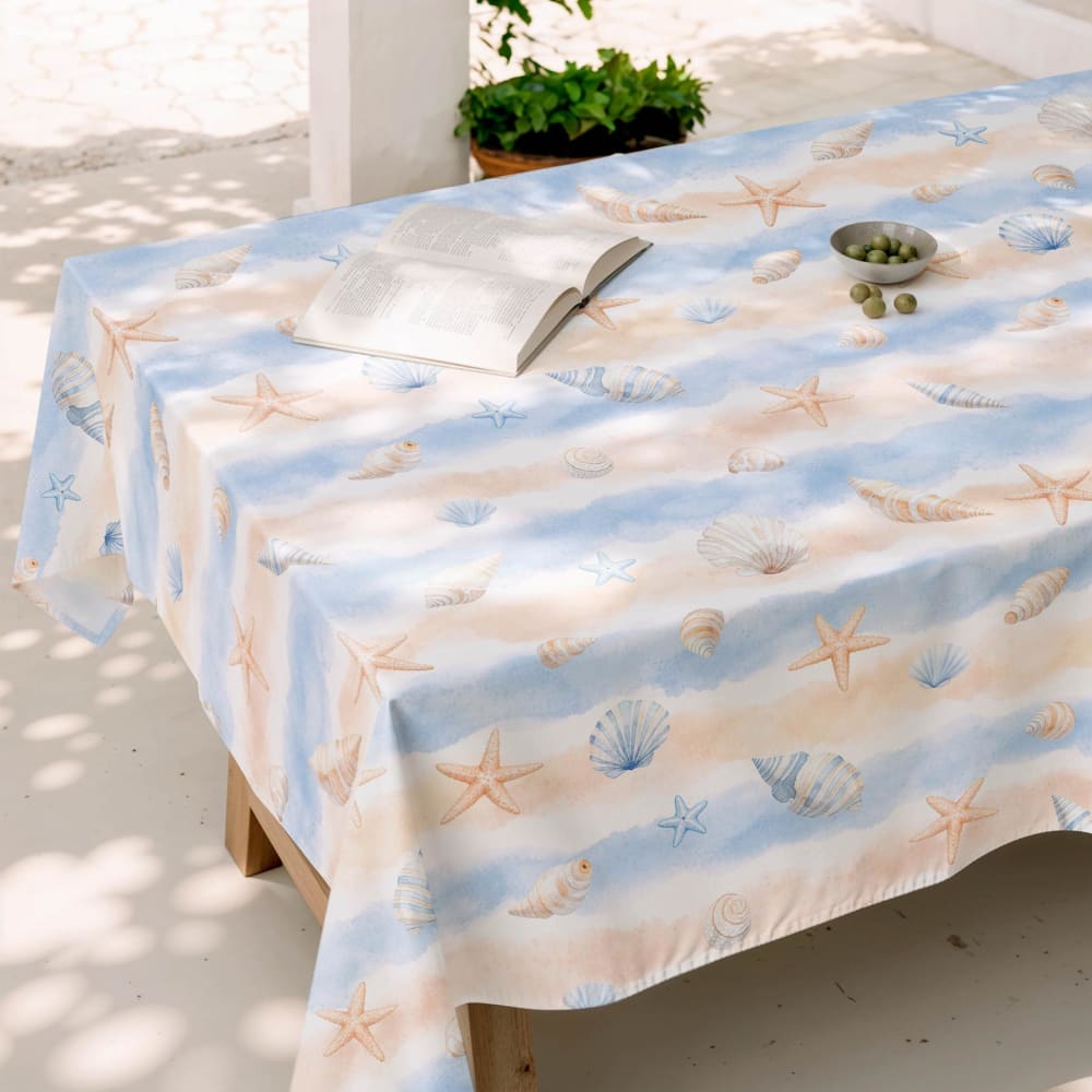 Fleckabweisende Baumwolltischdecke Seesterne & Korallen 155x200 -
