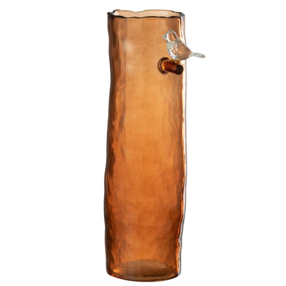 Vase oiseau en verre orange 13.5x9.5x32 cm
