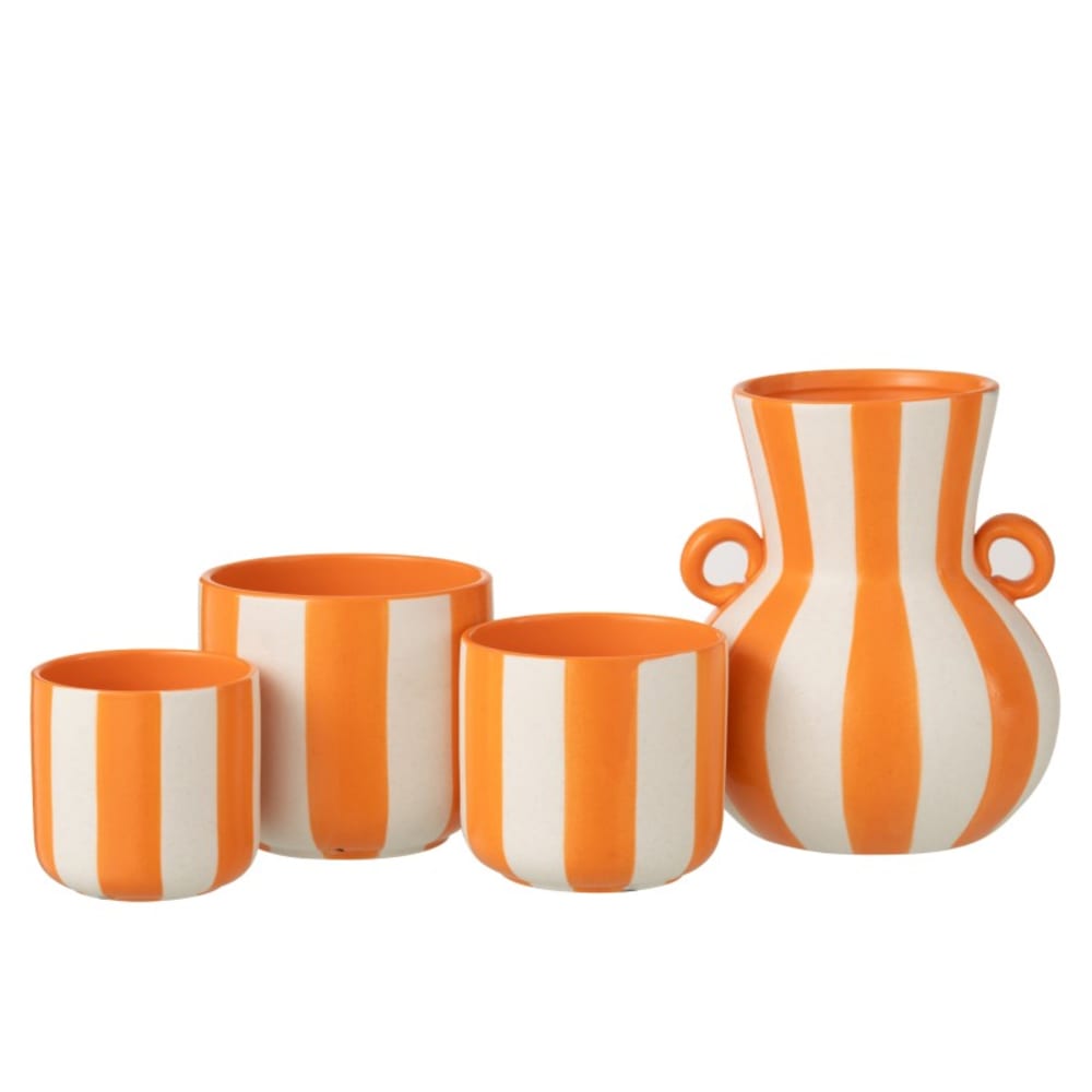Vase à rayures en céramique orange et blanc 21x21x25 cm