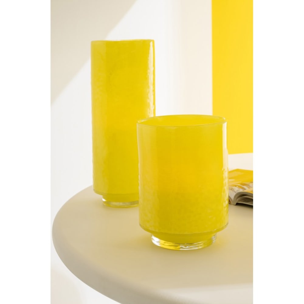 Vase cylindrique en verre jaune 14x14x36 cm — vue 3