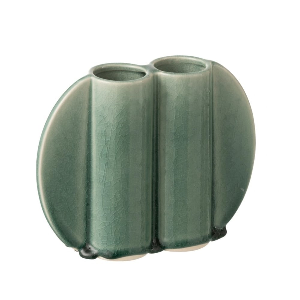 Vase double en porcelaine vert foncé 23x6.5x18.5 cm