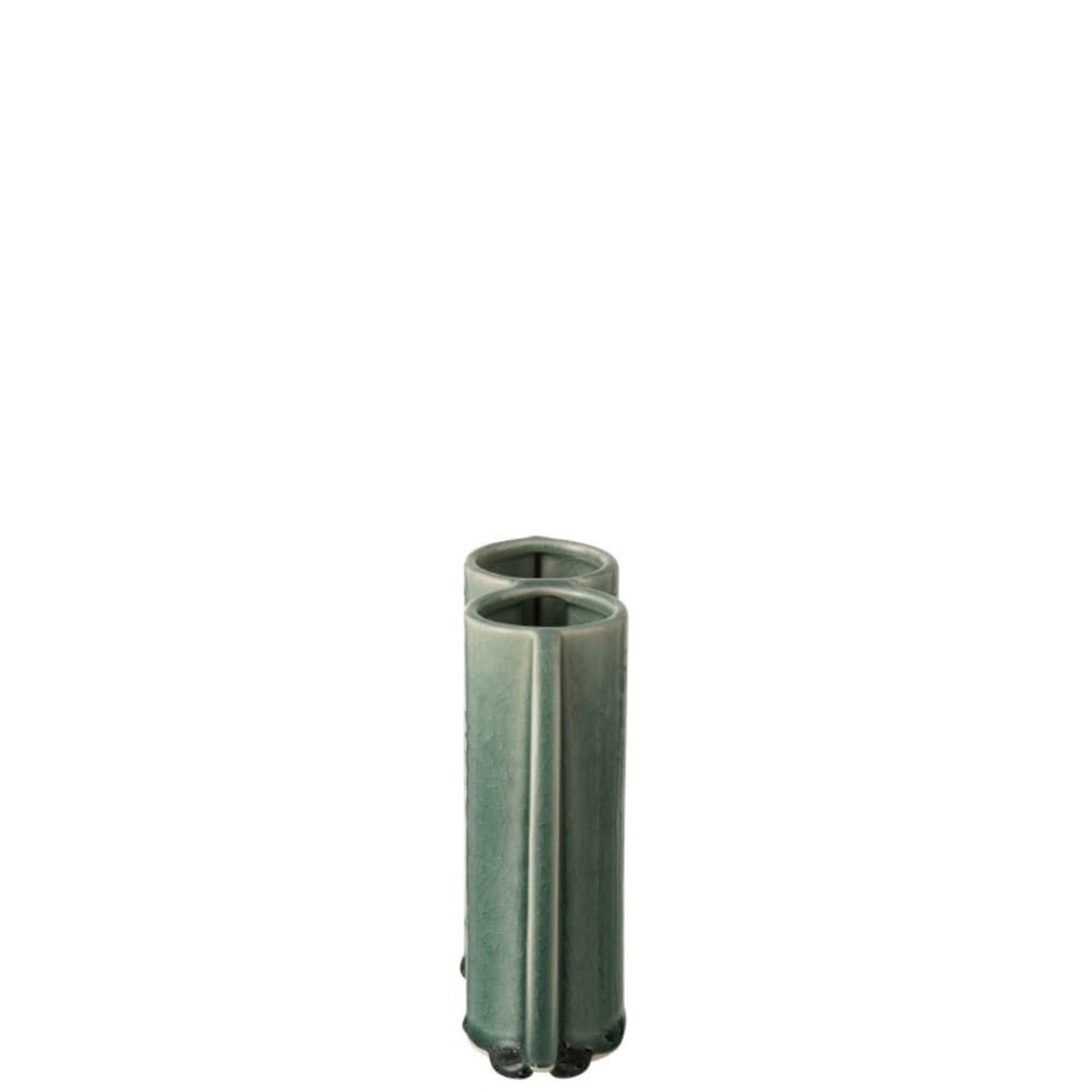 Vase double en porcelaine vert foncé 23x6.5x18.5 cm — vue 3