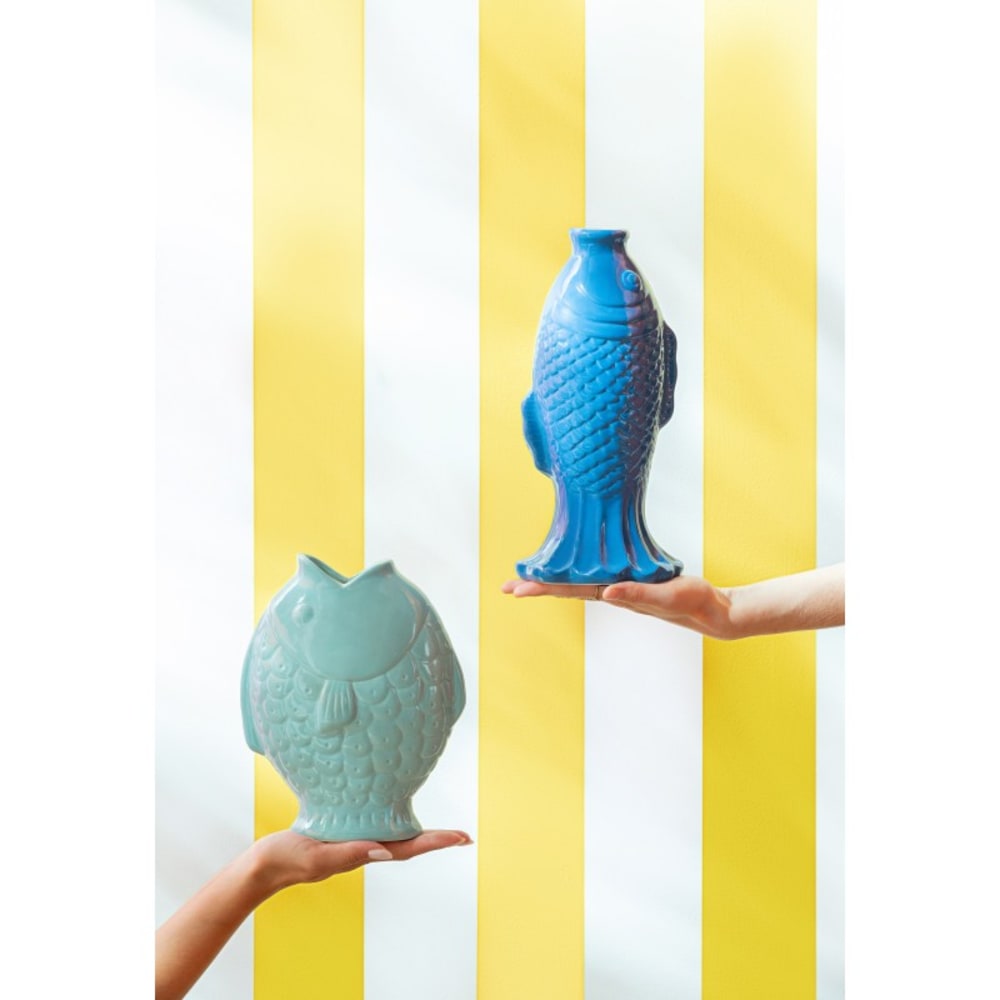 Vase poisson en grès bleu 17.8x10.5x22.8 cm — vue 3