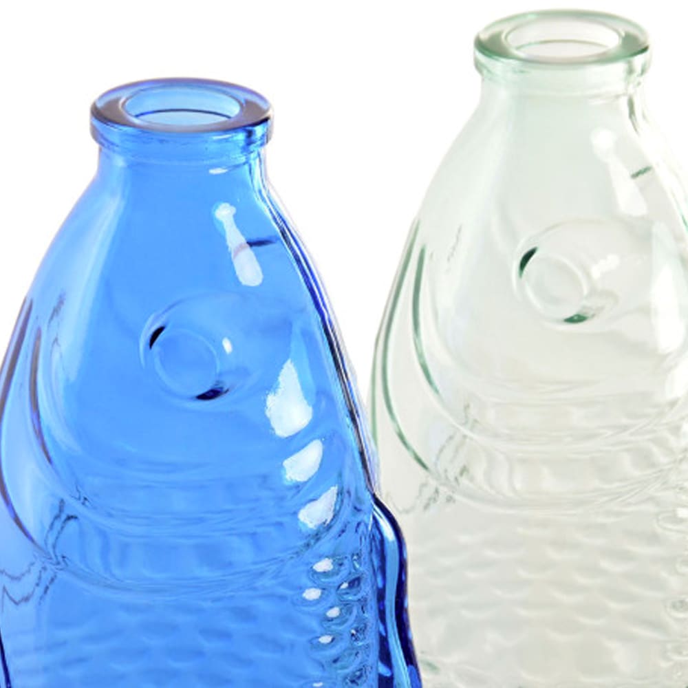 Set de 2 vases en verre vert et bleu poissons 10x7x26cm — vue 3