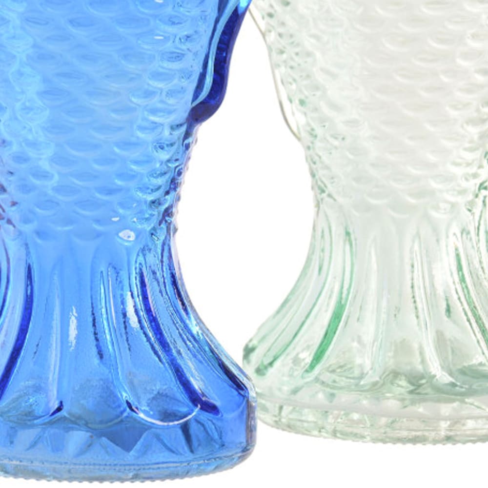 Set de 2 vases en verre vert et bleu poissons 10x7x26cm — vue 4